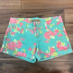 Jessica Simpson Floral Jean Shorts - Pink and Green